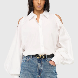 Blouse Dames Katoen Wit Stone Cut Out