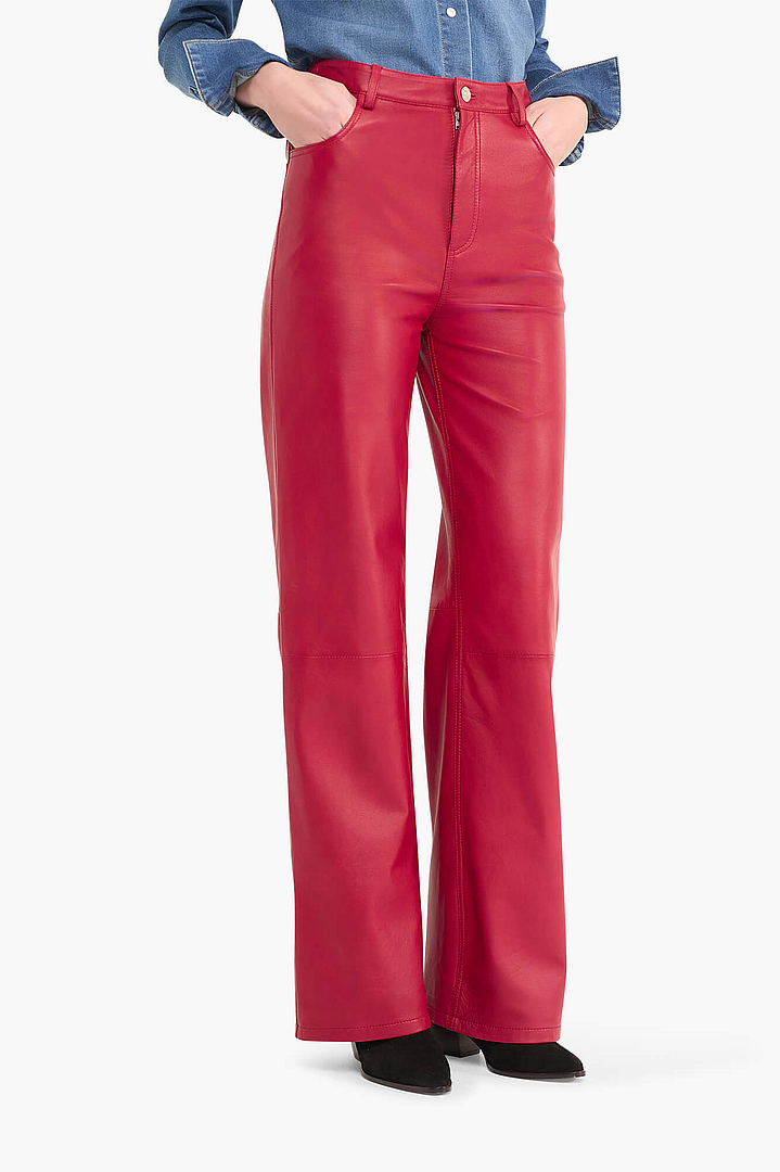 Leren Broek Dames Rechte Pijp Jason Rood - Afbeelding 3