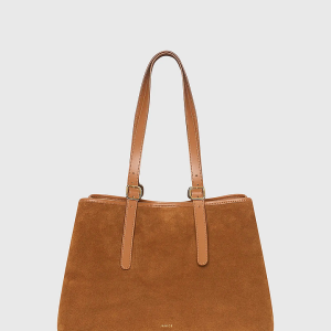 Suede Leren Dames Handtas Shopper Harper Camel